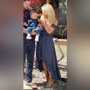 Blue high low off the shoulder dress - size small